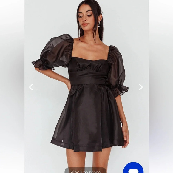 MIKA & GALA I’VE GOT SUNSHINE PUFF SLEEVE MINI DRESS BLACK Medium new - Picture 12 of 12